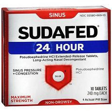 SUDAFED SIN/CONG 24H TB 240MG 10