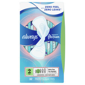 Always Pads Size 2 Infinity Flex Foam 32 Count Heavy Flow