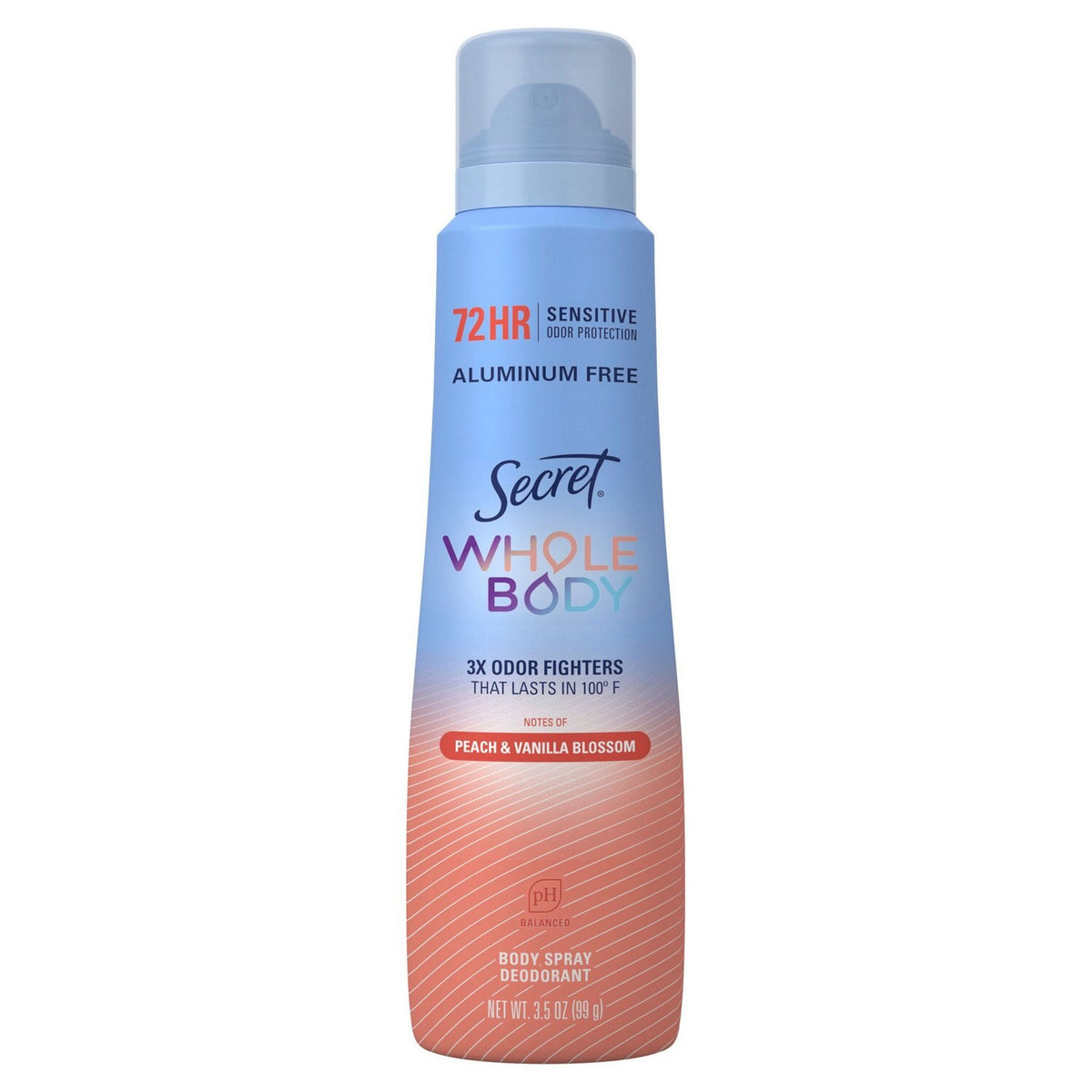Secret Whole Body Aluminum-Free Deodorant Spray - Peach & Vanilla, 1 oz