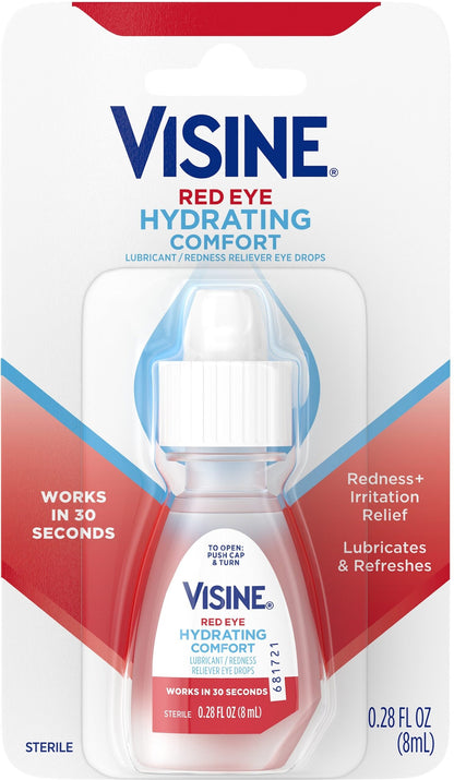 Visine Red Eye Hydrating Comfort Redness Relief Lubricating Eye Drops, 0.28 oz