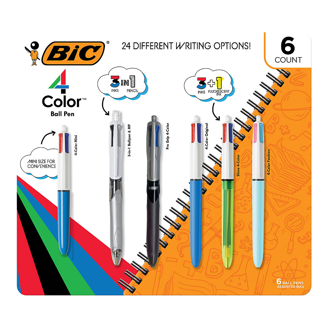 BiC Colored Retractable Ballpoint Pen - Assorted Colors, 5 count