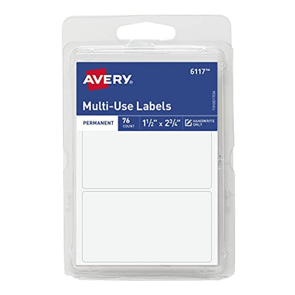Avery All Purpose Labels, 1.5" x 2.75" - White, 76 count