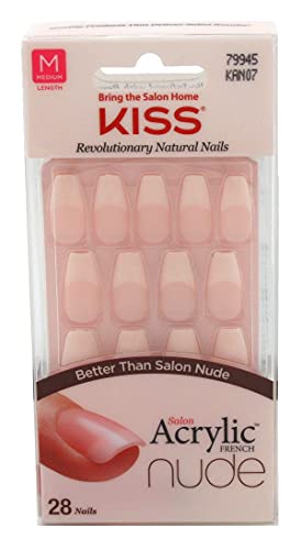 Kiss Salon Acrylic Nude French 28 Count Medium Length Tapered