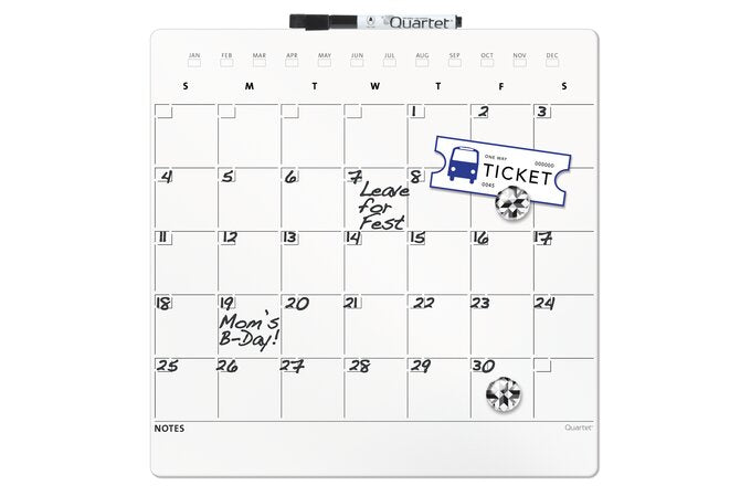 Quartet Frameless Magnetic Dry Erase Calendar Tile, 14" x 14"