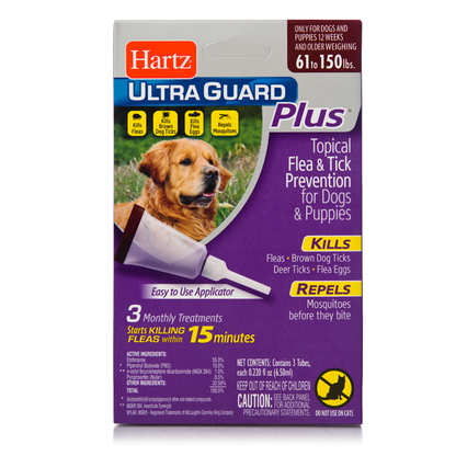 Hartz UltraGuard Pro Topical Flea & Tick Prevention for Dogs and Puppies - 61-150 lbs, 3 Monthly Treatments