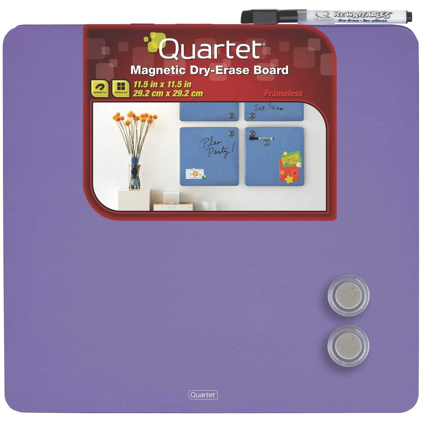 Quartet Tin Square Magnetic Whiteboards, 11.5-Inch x 11.5-Inch, Assorted Colors, 6 Pk