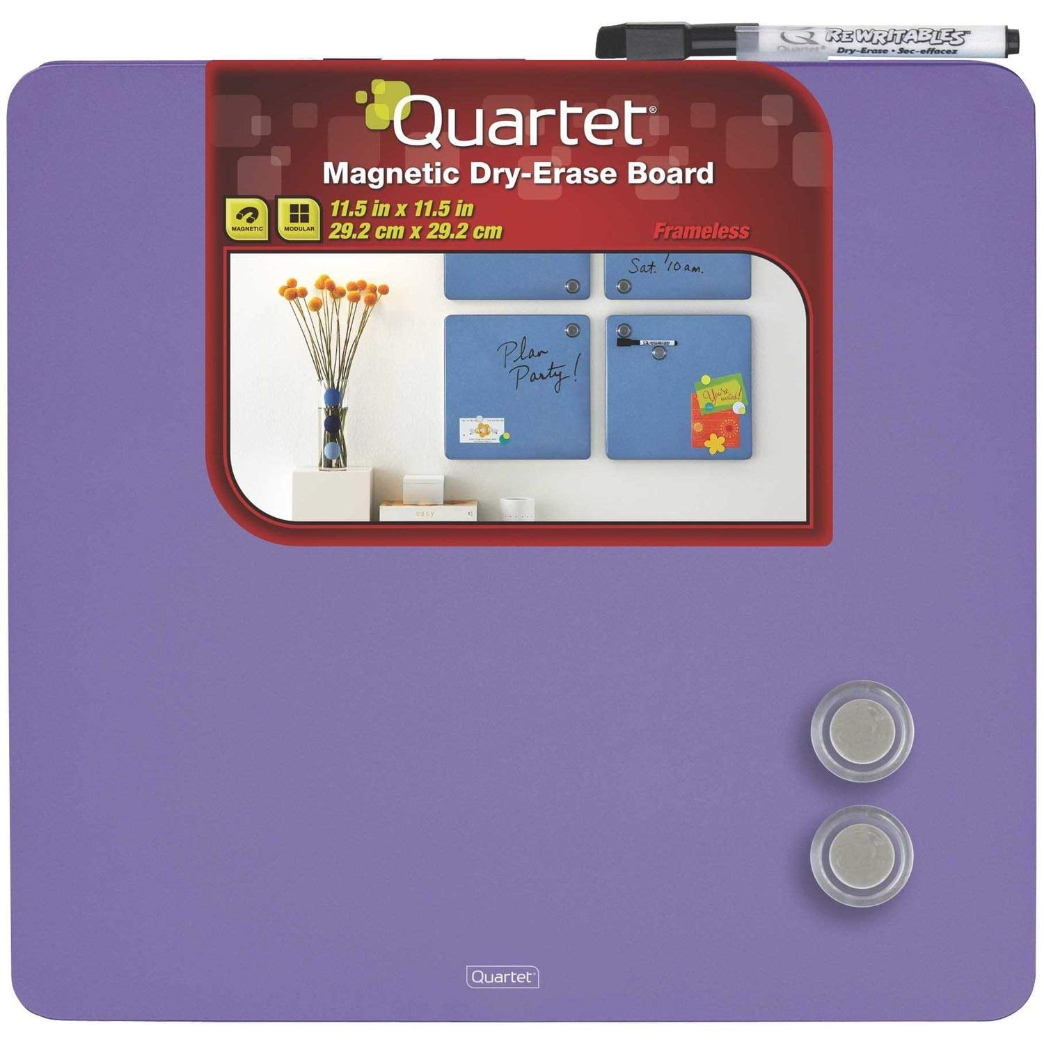Quartet Tin Square Magnetic Whiteboards, 11.5-Inch x 11.5-Inch, Assorted Colors, 6 Pk