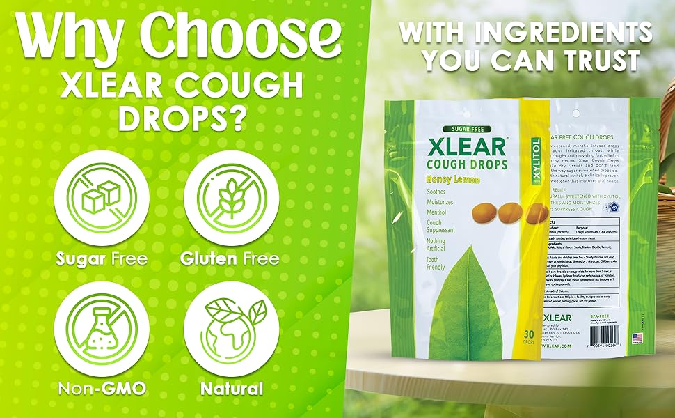 XLEAR COUGH DROPS,HONEY LEMON