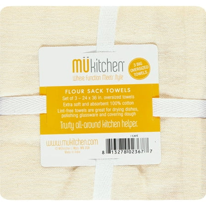 Mukitchen Flour Sack Kitchen Towel - Café, 24" x 36", 3 Count