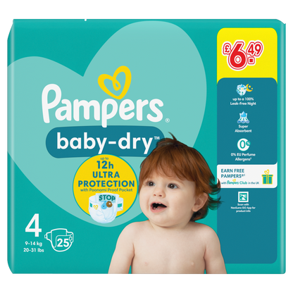 PAMPERS BABY DRY SIZE 4 JUMBO PK 4X28CT