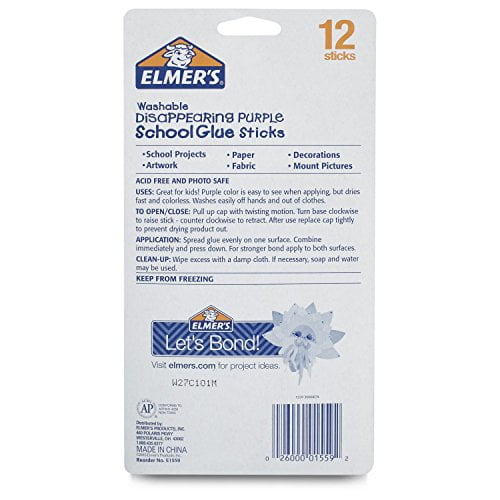 ELMER'S Washable School Glue Sticks - Disappearing Purple, 3 count