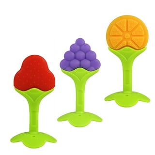 RaZbaby Chompy Teether Toy 3m+ (2-Pack) BPA-Free Silicone Soothes Sore Gums - Red/Green