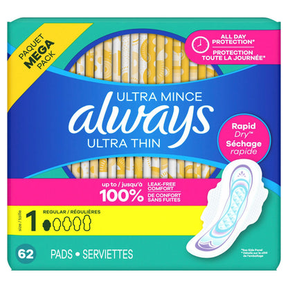 Always Pads Size 1 Ultra Thin 46 Count Regular