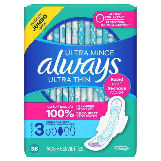 Always Pads Size 3 Ultra Thin 28 Count Extra Long Super