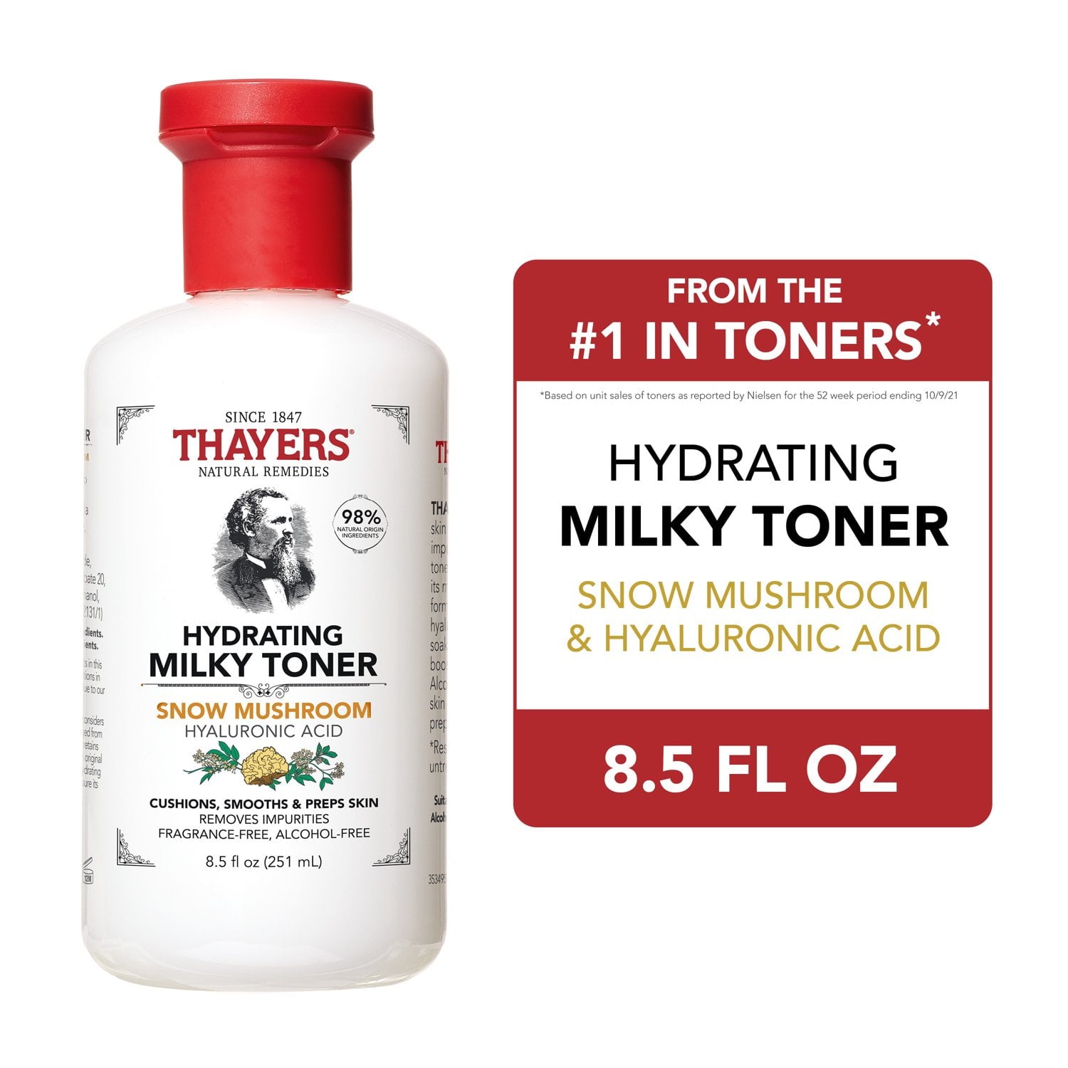 Thayers Milky Hydrating Face Toner with Snow Mushroom and Hyaluronic Acid, 12 oz