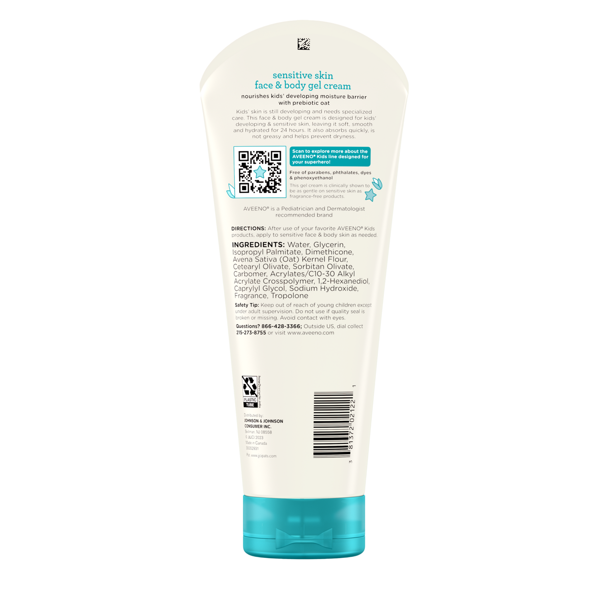 Aveeno Kids Face & Body Gel Cream Sensitive Skin 8oz Tube