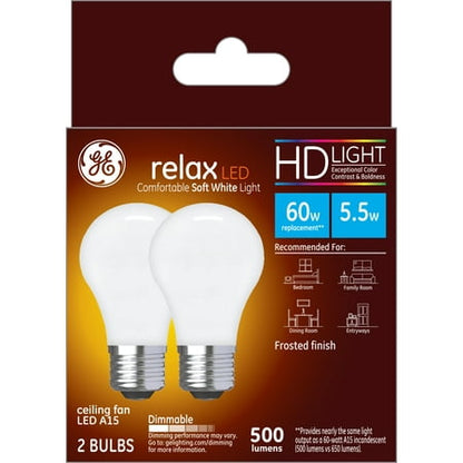 GE 3.5W LED Soft White Dimmable A15 Ceiling Fan Frosted Finish Light Bulb (2-Pack)