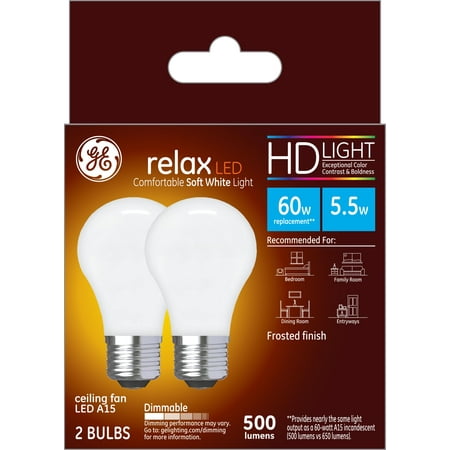 GE Lighting LED Light Bulbs, A15 Ceiling Fan Bulbs, 40 Watt Replacement, Soft White, 2 Pack