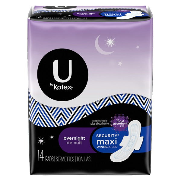 U BY KOTEX OVERNIGHT W/WINGS PAD 4X28CT
