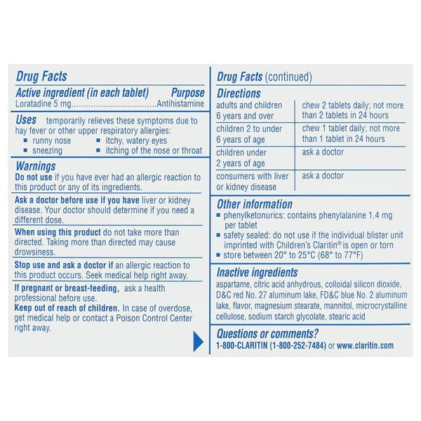 CLARITIN CHILD 5MG 24HR CHEW GRAPE 20CT