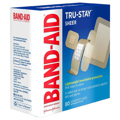BANDAID TRU STAY SHEER STRIPS ASSRT 80CT