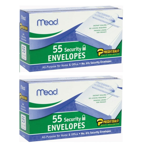 Mead Press-It Seal-It #6 3/4 Security Envelopes White -55 ct