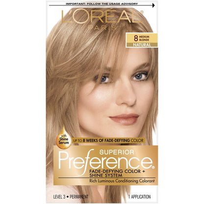 L'ORÉAL PARIS Superior Preference Permanent Hair Color, 8 Medium Blonde, 6.5 fl. oz.