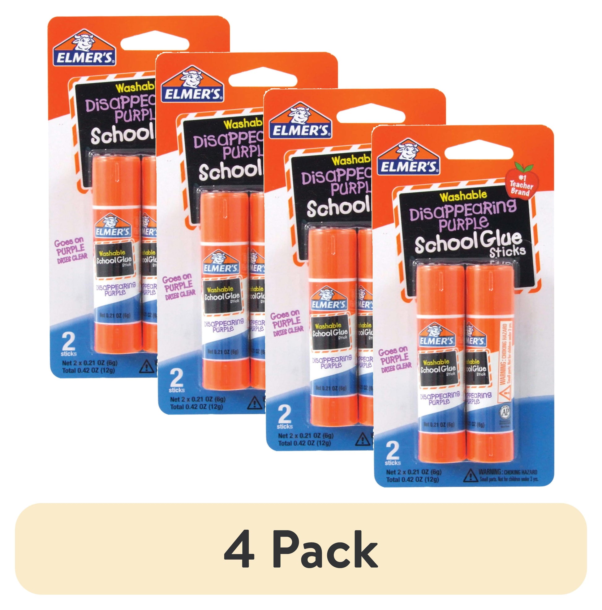 ELMER'S Washable School Glue Sticks - Disappearing Purple, 2 count