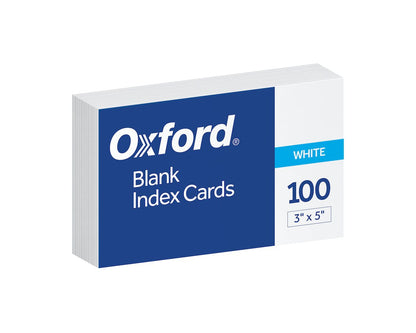 Oxford® Blank Index Cards, 3" x 5", White, 100 Per Pack