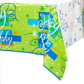 Unique Patterned Rectangular Plastic Table Cover, 54" x 84" - Birthday Blossom