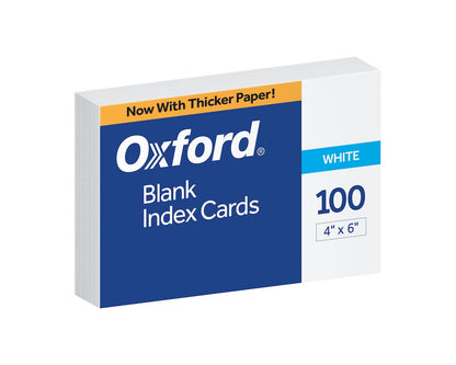 Oxford® Blank Index Cards, 4" x 6", White, 100 Per Pack