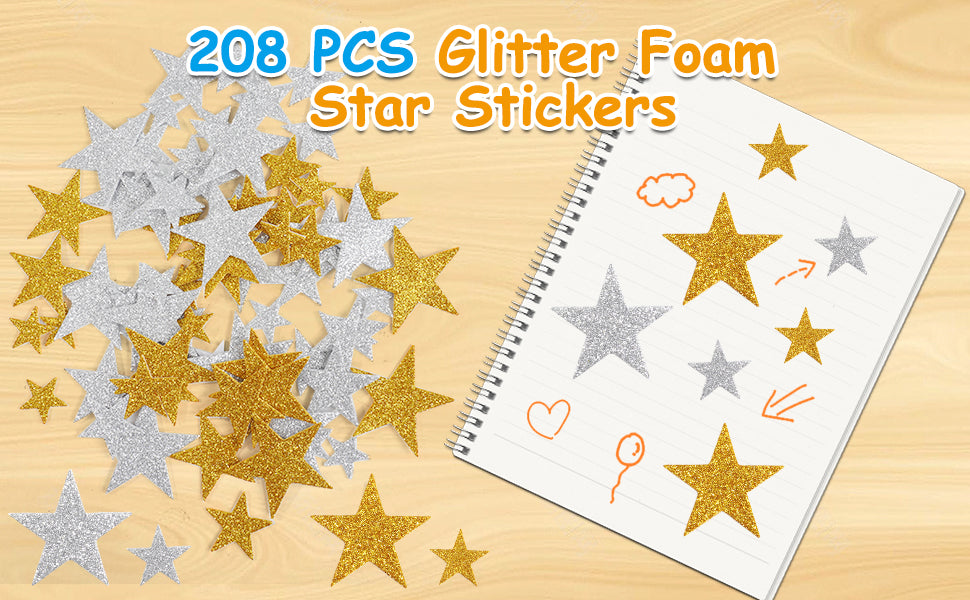 ArtSkills Self Adhesive Glitter Star Shaped Foam Stickers, 60 count