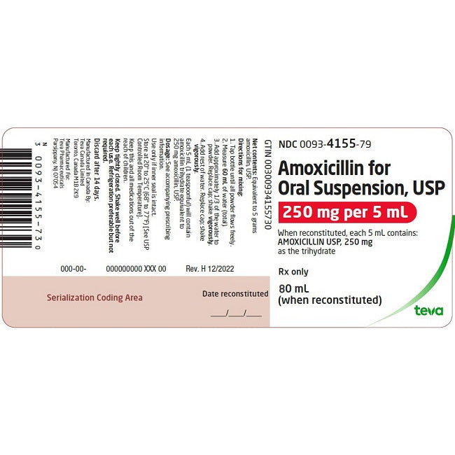 AMOXICILLIN PT 250MG/5ML 80ML DF