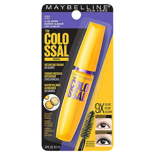 MAYBELLINE New York The Colossal Washable Mascara, 232 Glam Brown, 0.31 oz