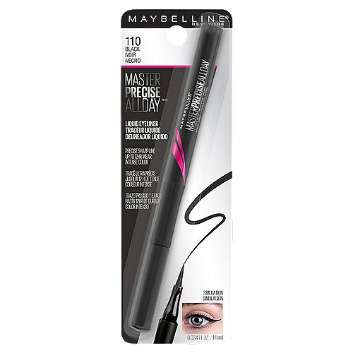 MAYBELLINE New York Master Precise All Day Liquid Eyeliner Makeup, 110 Black, 0.034 oz