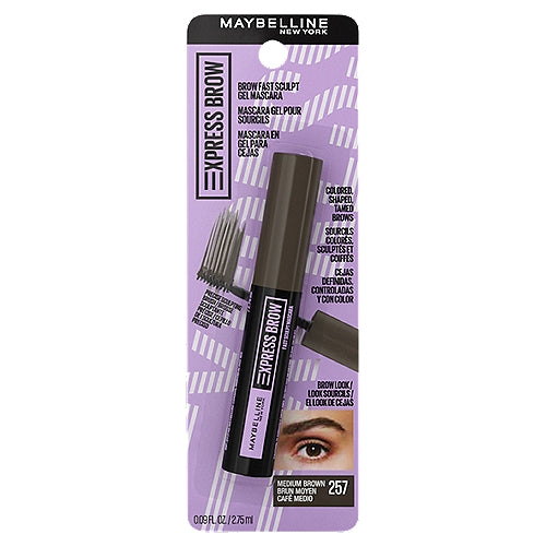 MAYBELLINE New York Express Brow Fast Sculpt Gel Brow Mascara, 257 Medium Brown, 0.09 oz