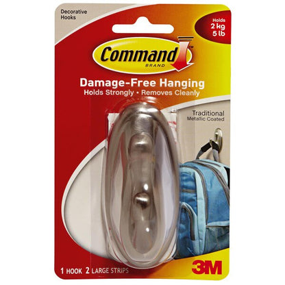 Command Large Sized Traditional Decorative Hook - Brushed Nickel