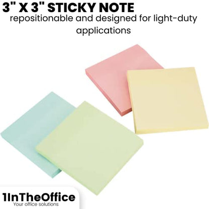 CLi Sticky Notes, 3" x 3" - Assorted Pastels, 4 pads