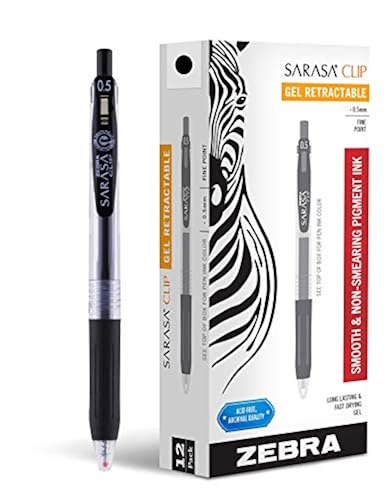 Zebra Sarasa Clip 0.5mm Gel Retractable Pens - Black, 12 ct