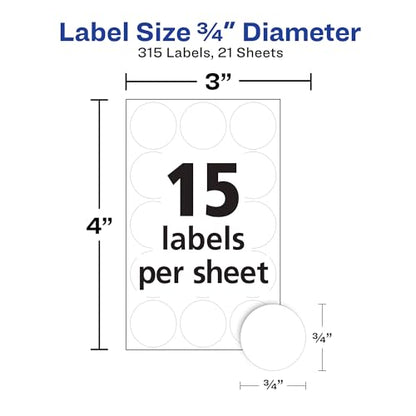 Avery Multi-Use 0.75" Round Removable Labels - White, 315 count