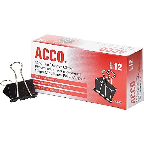 ACCO Large Steel Wire Binder Clips, 12 count