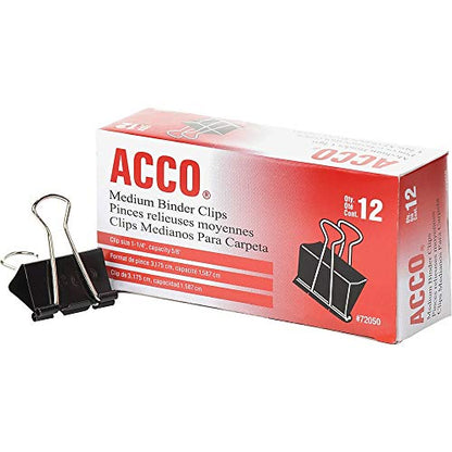 ACCO Large Steel Wire Binder Clips, 12 count
