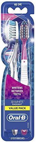 Oral-B Toothbrush Radiant Whitening Medium Asst Clr 2-Pk