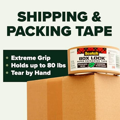 Scotch Box Lock Paper Packing Tape, Kraft Brown