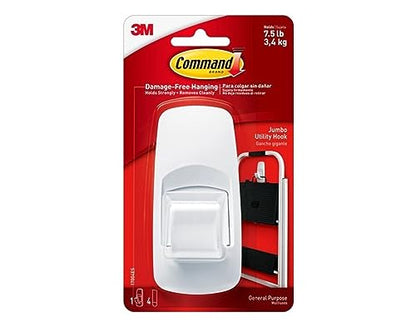 Command Jumbo Wall Hooks - White, 1 Hook + 4 Strips