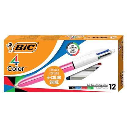 BiC Shine 4 Color Retractable Ballpoint Pen, 3 count