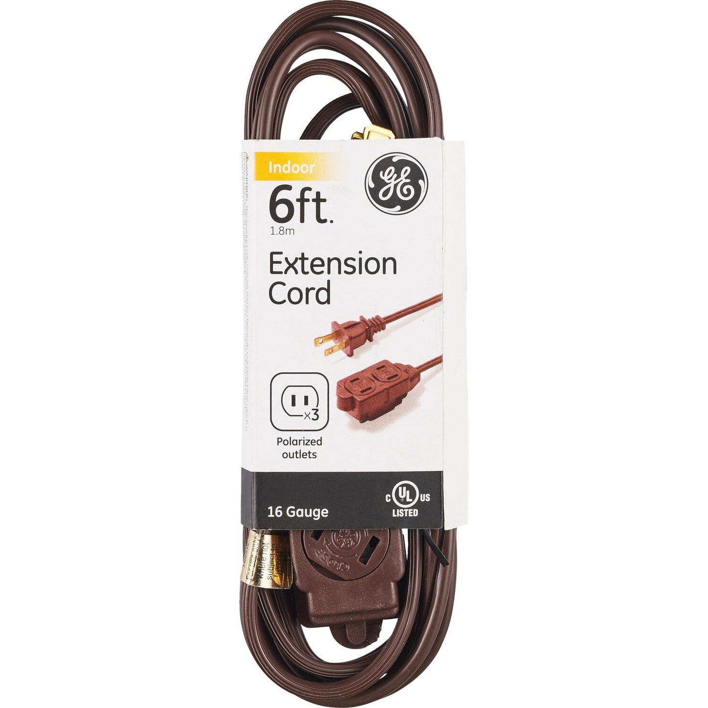 GE EXTEN CORD 3-TAP 6' BRWN