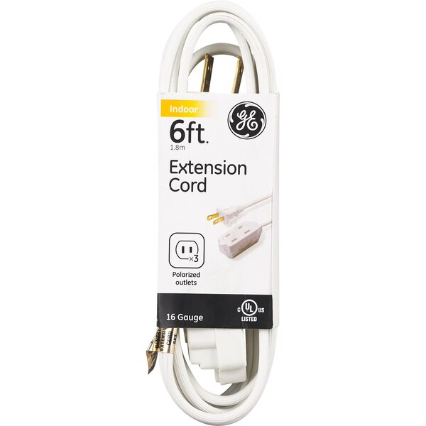 GE EXTEN CORD 3-TAP 6' WHITE