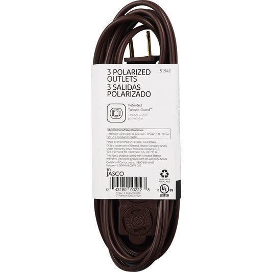 GE EXTEN CORD 3-TAP 9' BRWN