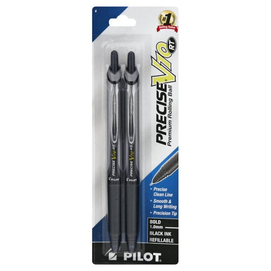 Pilot Precise V10 RT Retractable Premium Rolling Ball Pen, Bold 1.0 mm, Black Ink, 2 Pack